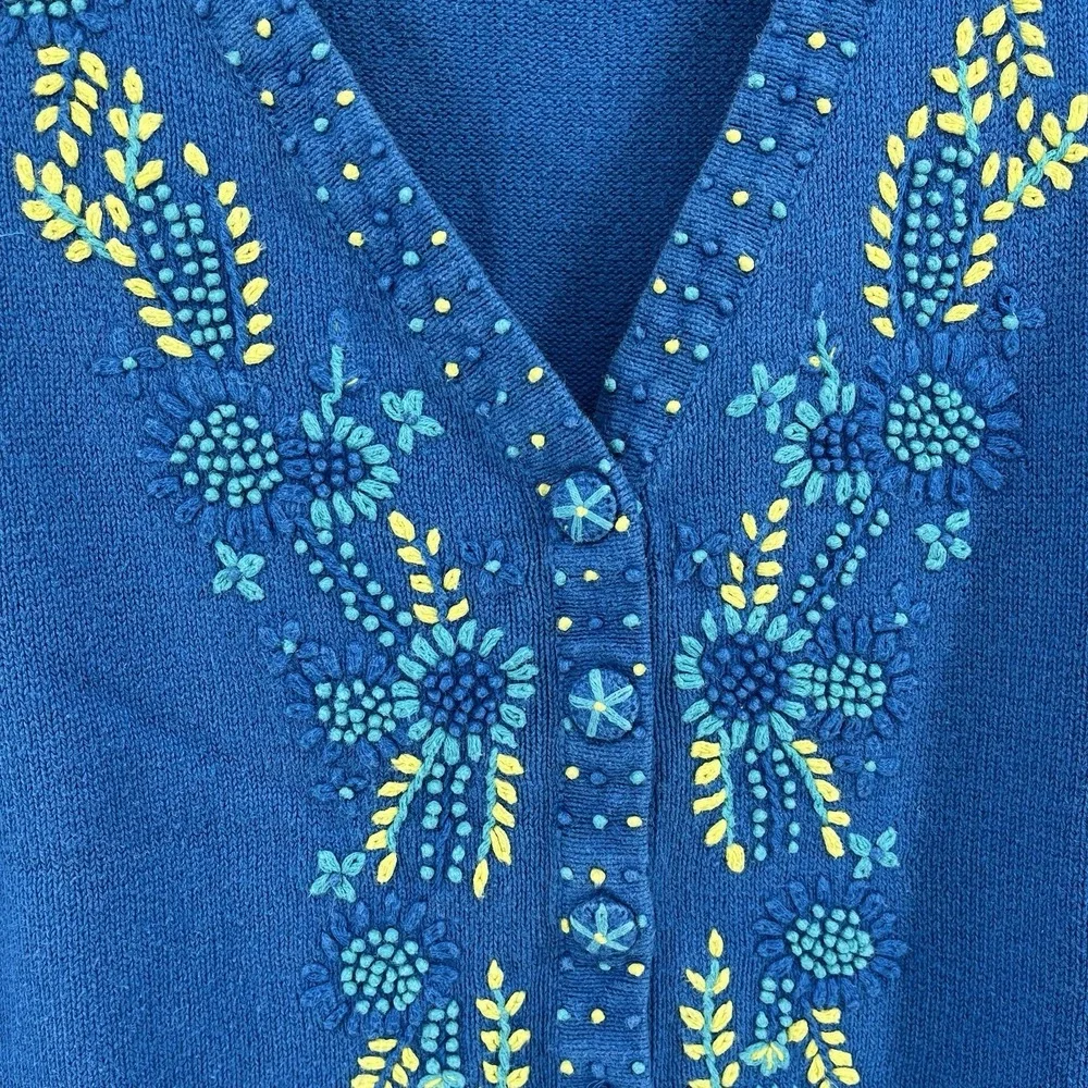 Maggie Barnes Women's Plus 3X Sweater Vest Blue Floral Embroidered Grandma Core